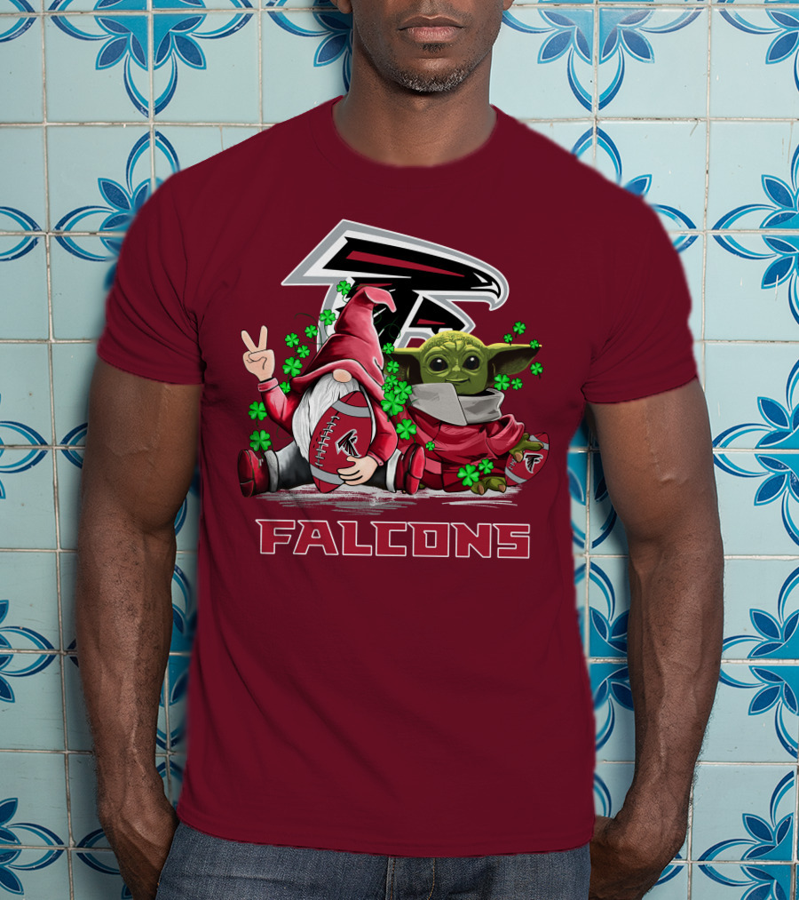 Leprechauns Gnomes Baby Yoda Hug Atlanta Falcons Shamrock Football T-Shirt