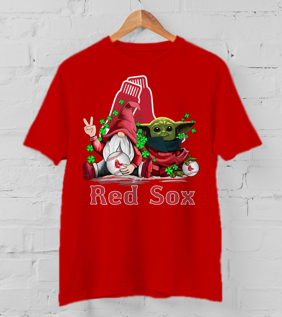 Leprechauns Gnomes Baby Yoda Red Sox Boston Baseball T-Shirt