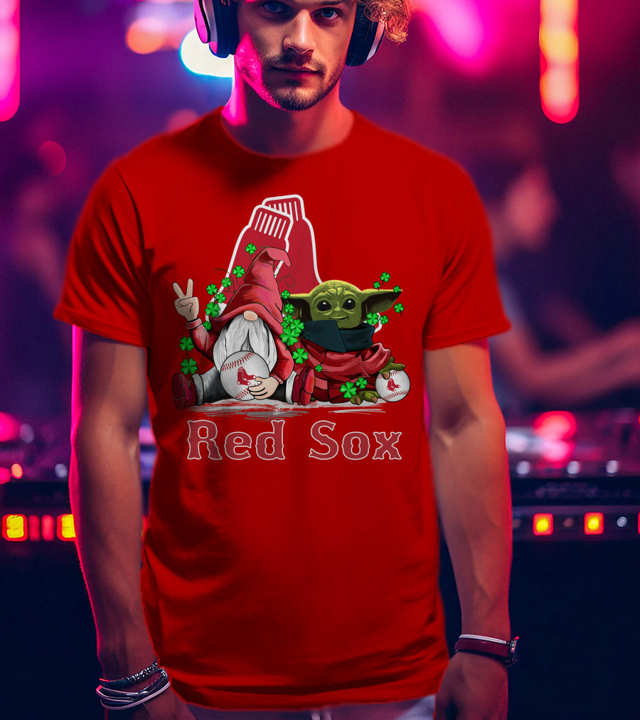 Leprechauns Gnomes Baby Yoda Red Sox Boston Baseball T-Shirt