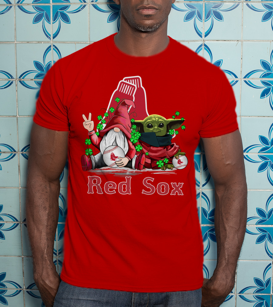 Leprechauns Gnomes Baby Yoda Red Sox Boston Baseball T-Shirt