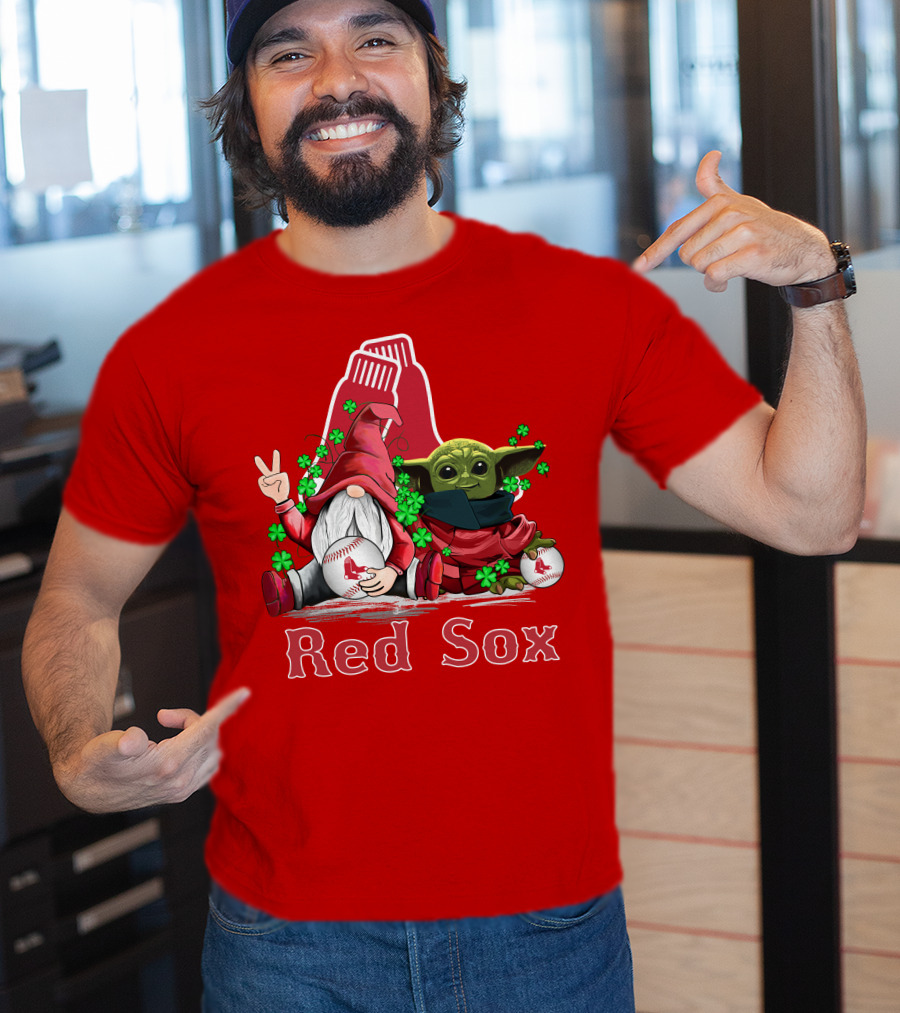 Leprechauns Gnomes Baby Yoda Red Sox Boston Baseball T-Shirt