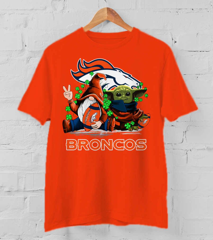 Broncos Leprechaun Gnome Baby Yoda Hugging Football Fan T-Shirt
