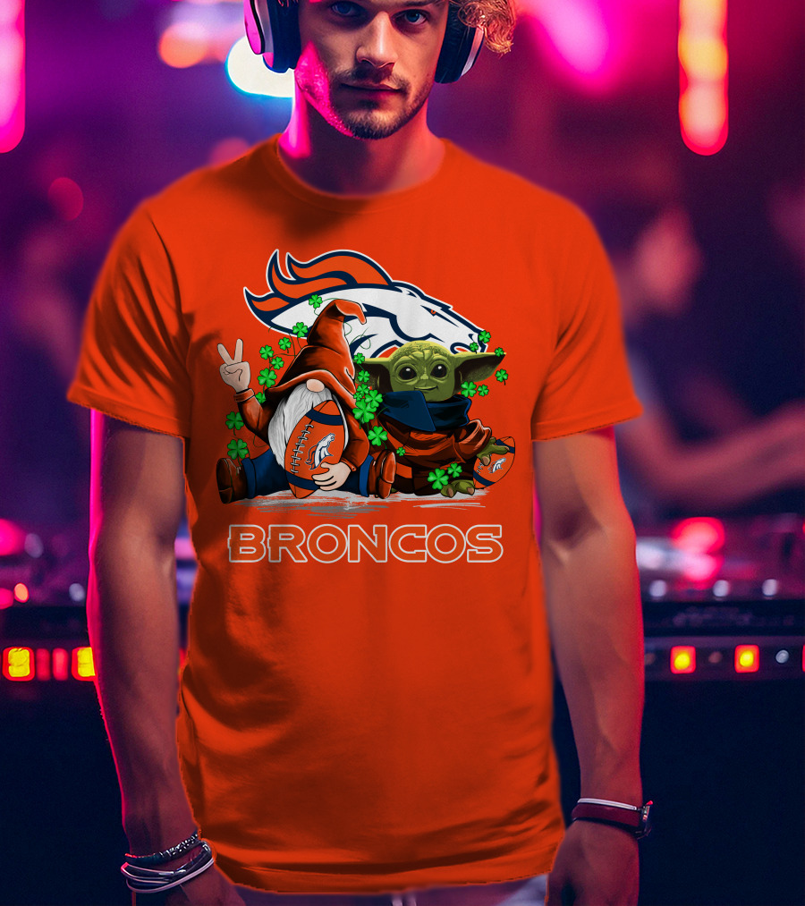 Broncos Leprechaun Gnome Baby Yoda Hugging Football Fan T-Shirt