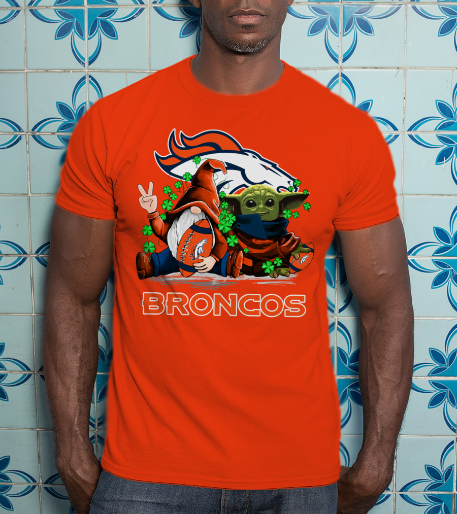 Broncos Leprechaun Gnome Baby Yoda Hugging Football Fan T-Shirt
