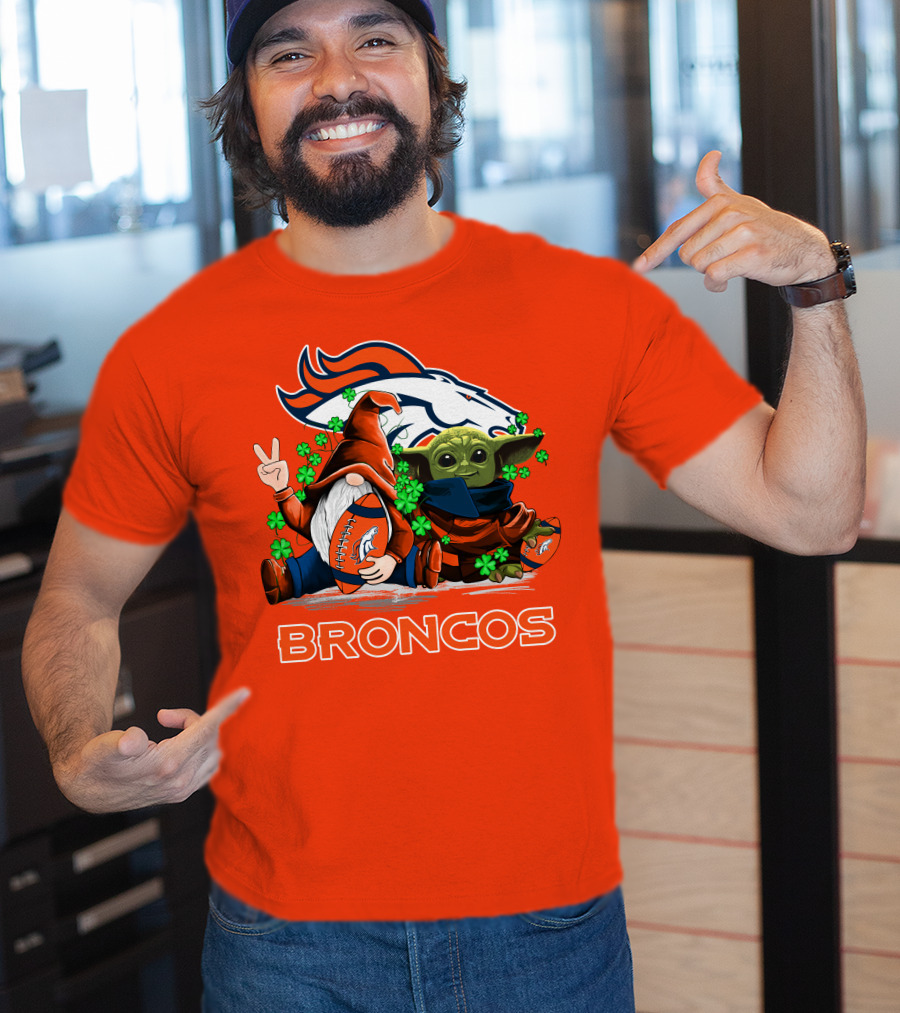 Broncos Leprechaun Gnome Baby Yoda Hugging Football Fan T-Shirt