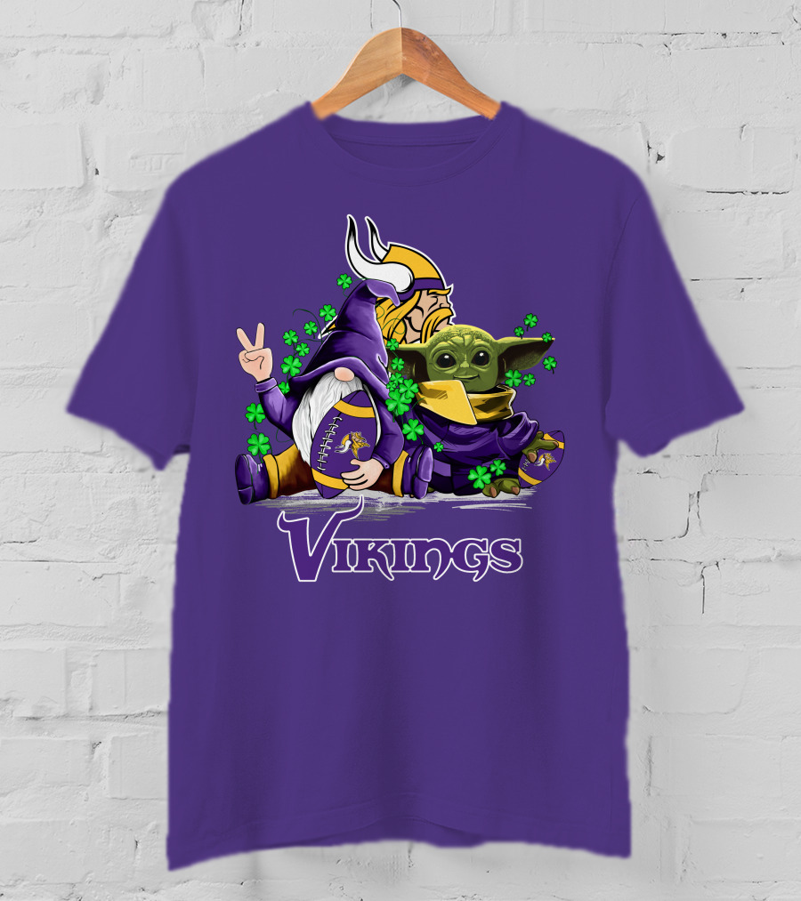 Leprechauns Gnomes Baby Yoda Hug Vikings Football Team T-Shirt