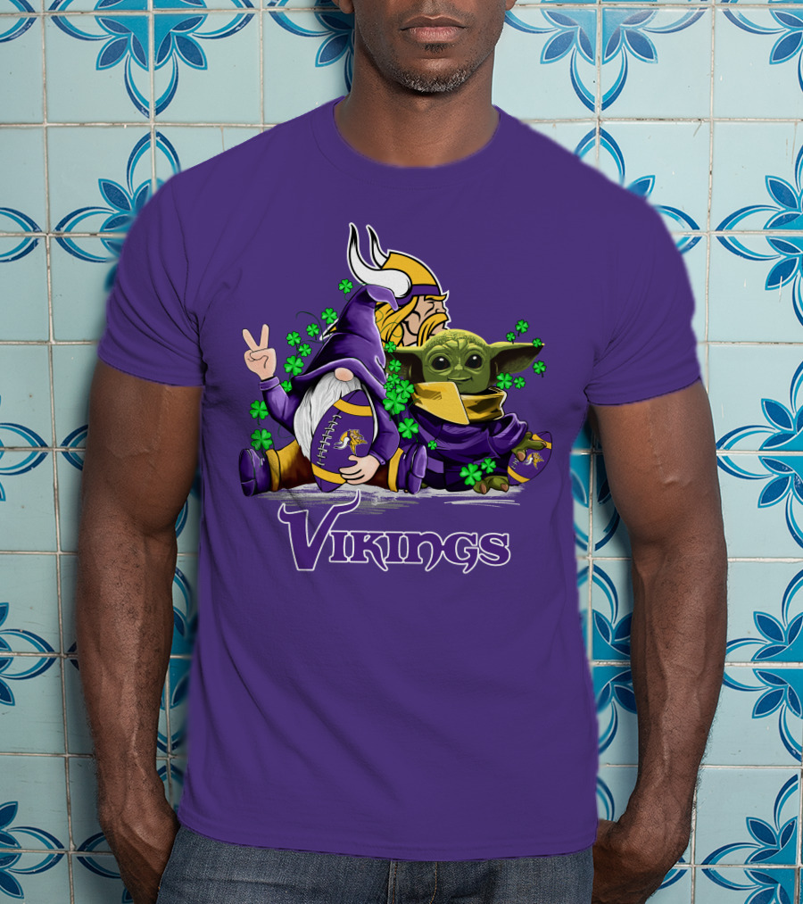 Leprechauns Gnomes Baby Yoda Hug Vikings Football Team T-Shirt