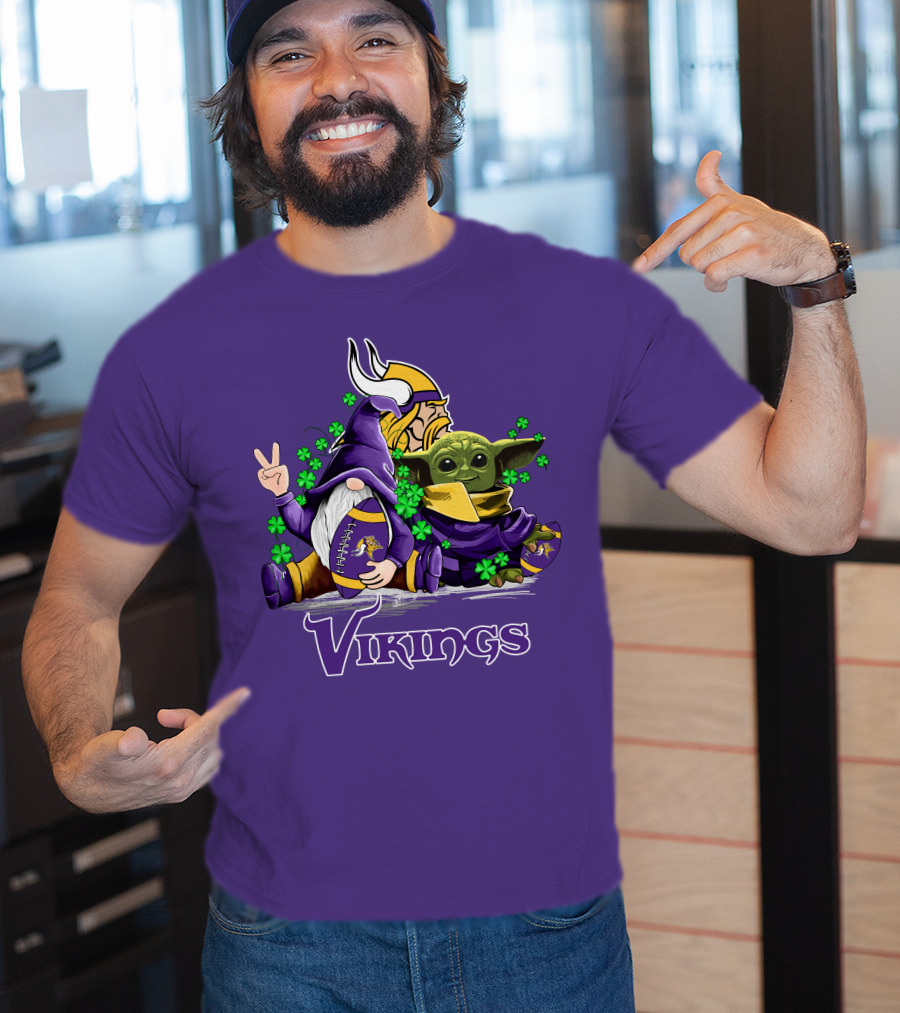 Leprechauns Gnomes Baby Yoda Hug Vikings Football Team T-Shirt