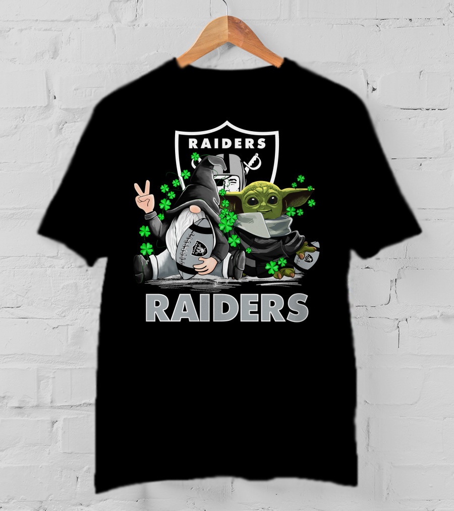 Leprechauns Gnomes Baby Yoda Hug Raiders Football Peace Shamrocks T-Shirt