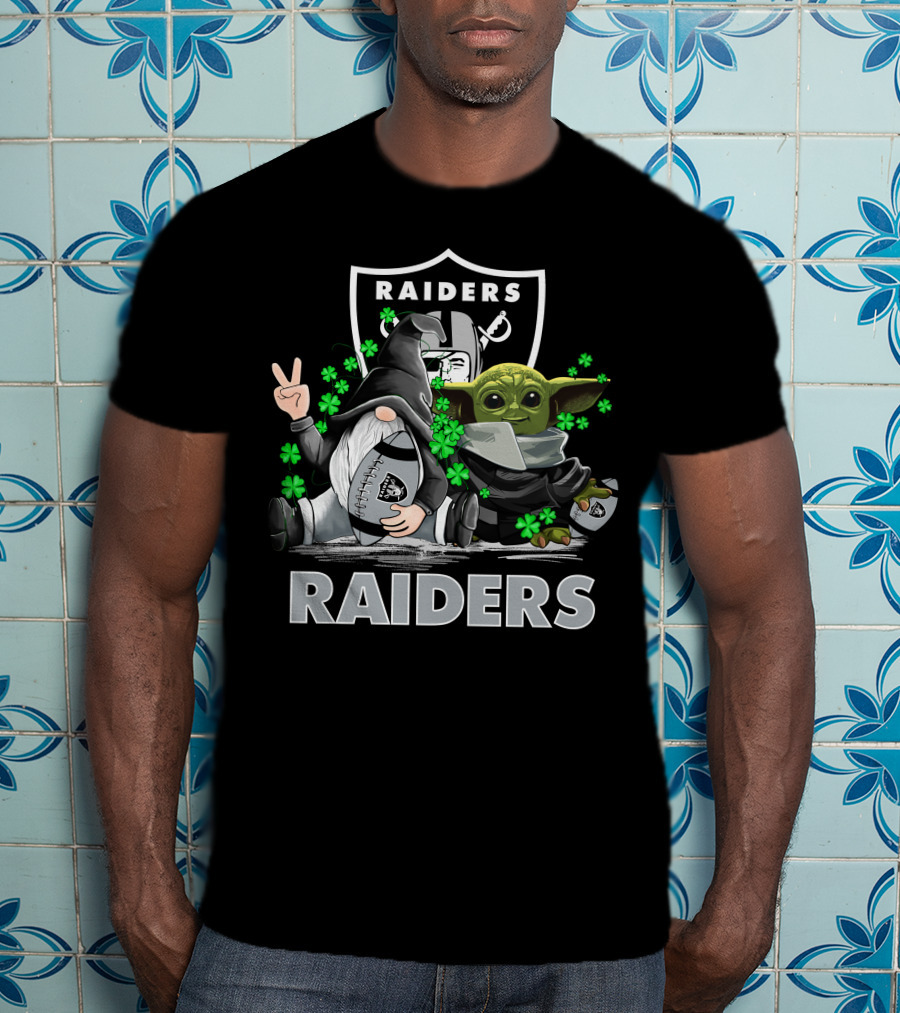 Leprechauns Gnomes Baby Yoda Hug Raiders Football Peace Shamrocks T-Shirt