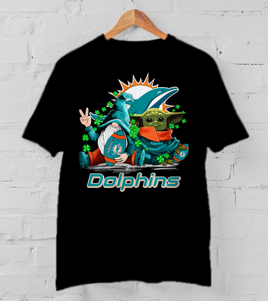 Miami Dolphins Leprechauns Gnomes Baby Yoda Hug T-Shirt