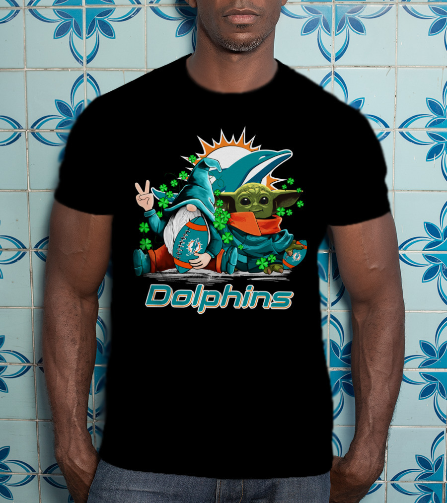 Miami Dolphins Leprechauns Gnomes Baby Yoda Hug T-Shirt
