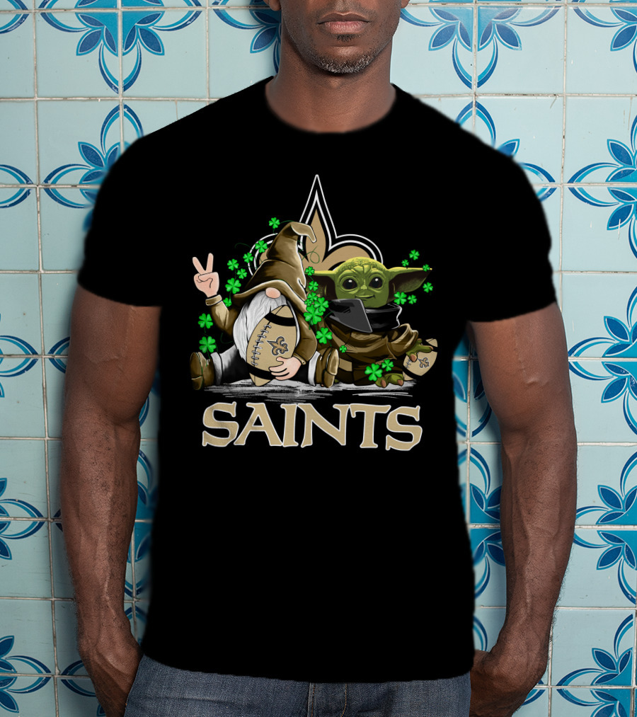 Leprechauns Gnomes Baby Yoda New Orleans Saints Football Shamrocks T-Shirt
