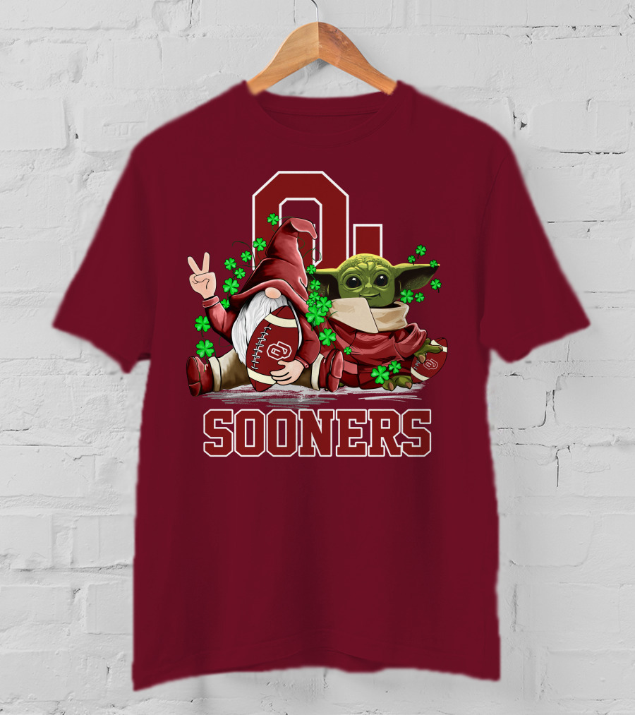 Oklahoma Sooners Leprechauns Gnomes Baby Yoda Football T-Shirt