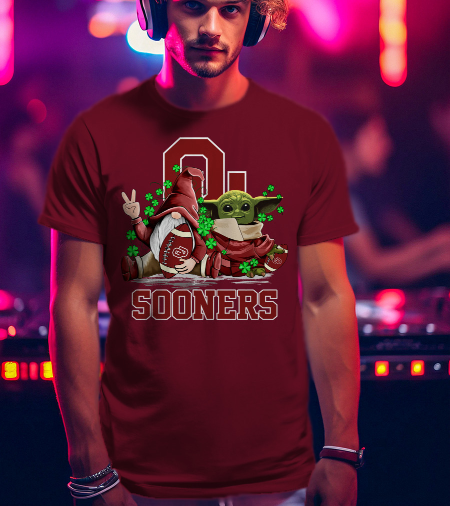 Oklahoma Sooners Leprechauns Gnomes Baby Yoda Football T-Shirt