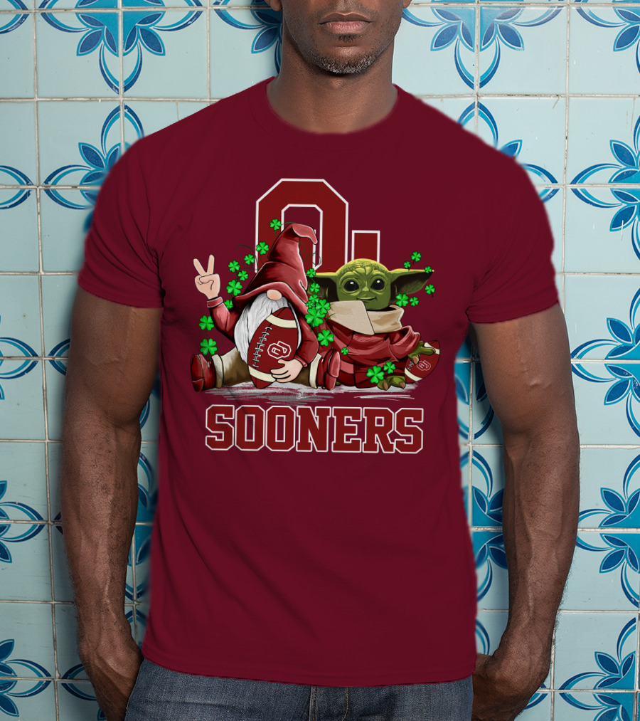 Oklahoma Sooners Leprechauns Gnomes Baby Yoda Football T-Shirt