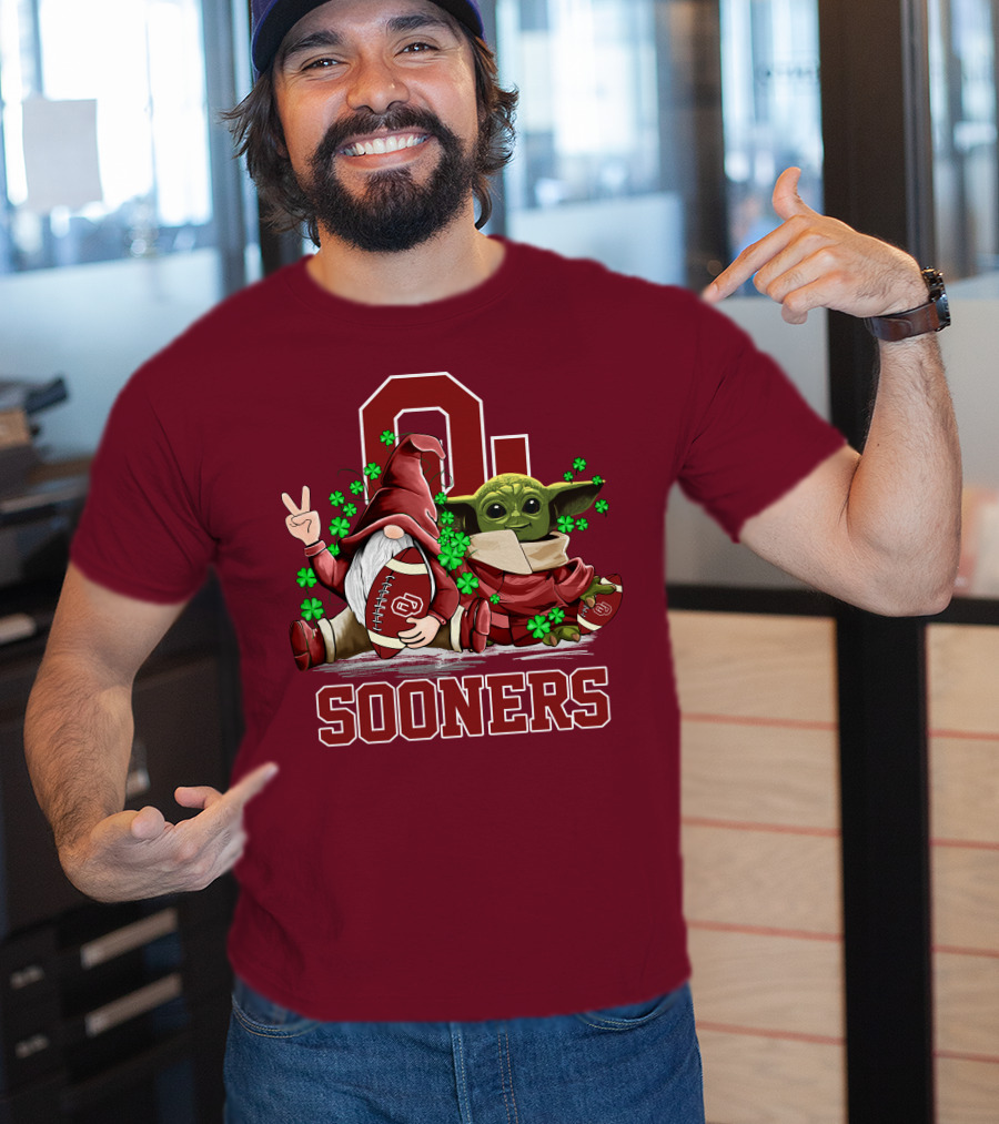 Oklahoma Sooners Leprechauns Gnomes Baby Yoda Football T-Shirt