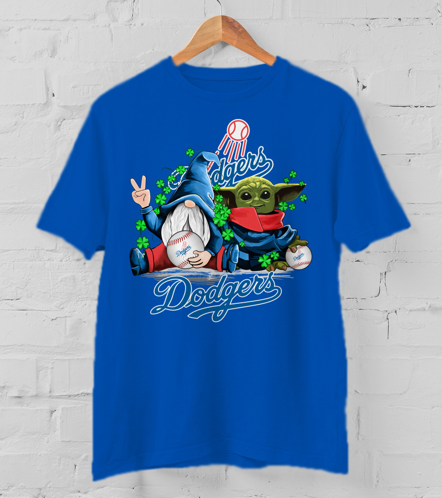 Dodgers Gnomes And Baby Yoda With Baseball And Shamrocks T-Shirt