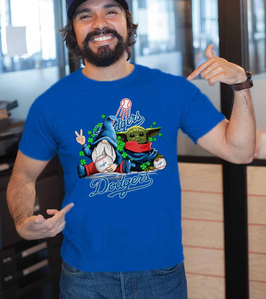 Dodgers Gnomes And Baby Yoda With Baseball And Shamrocks T-Shirt