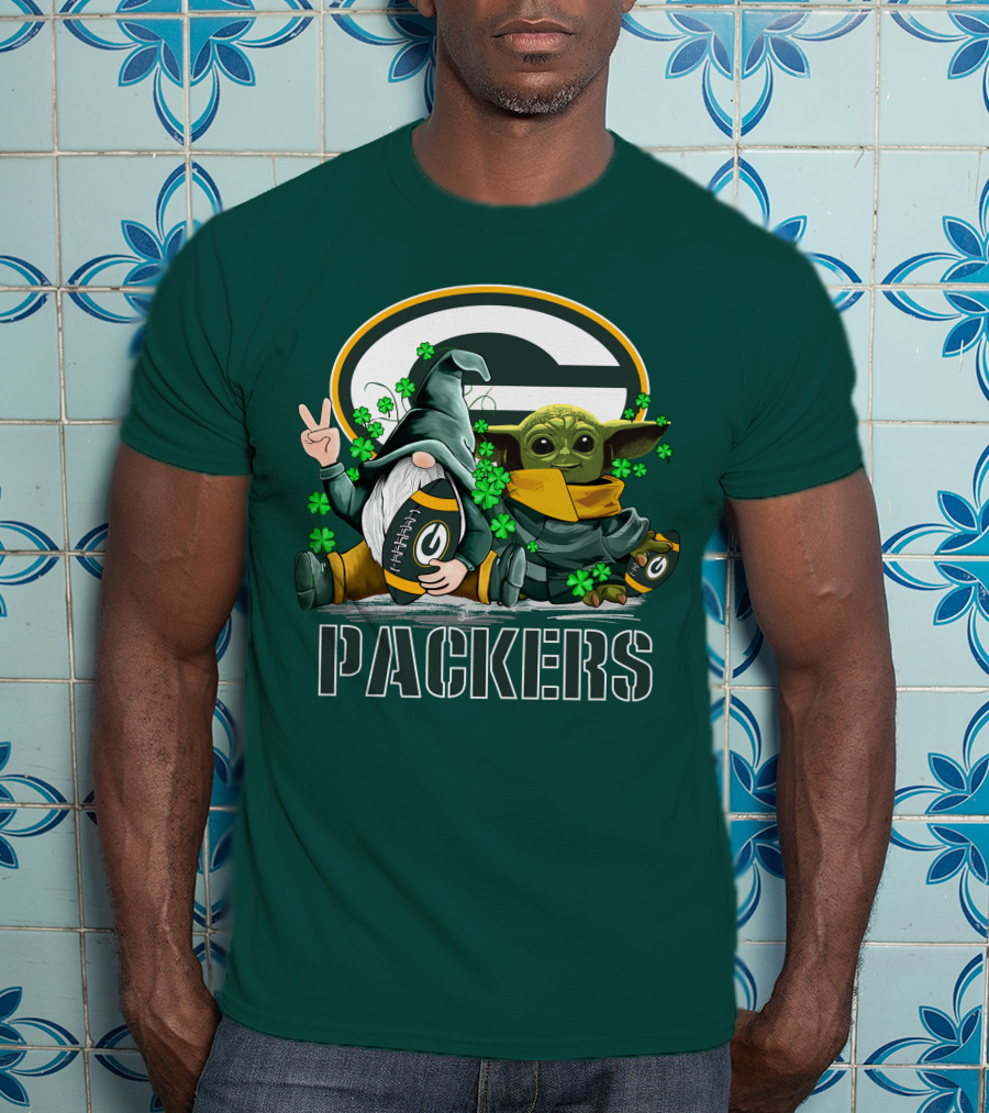 Leprechauns Gnomes Baby Yoda Packers Logo Shamrocks Hug Green Bay T-Shirt