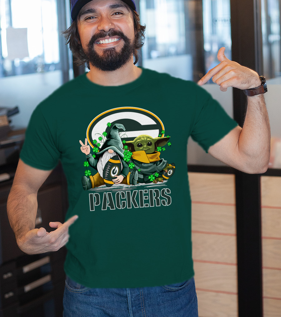 Leprechauns Gnomes Baby Yoda Packers Logo Shamrocks Hug Green Bay T-Shirt