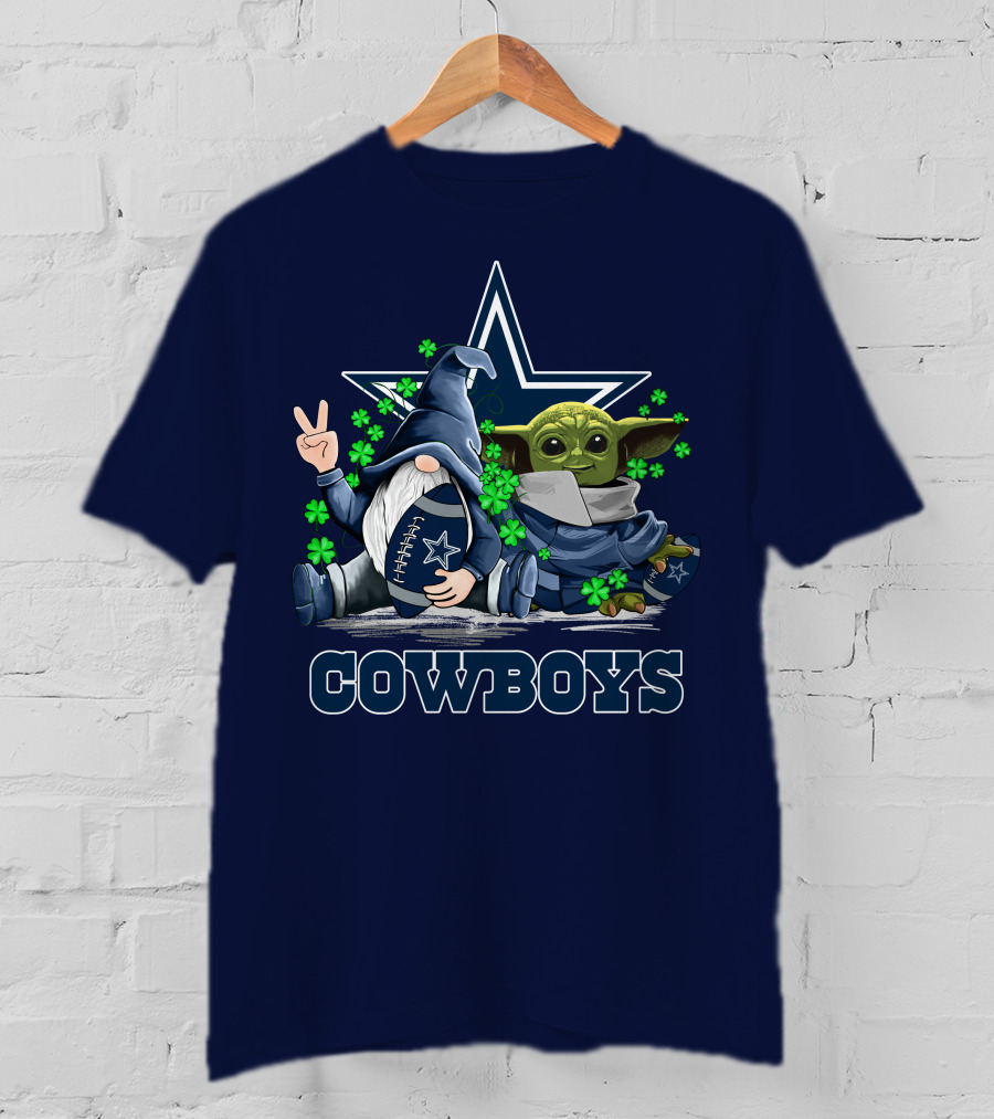Leprechauns Gnomes Baby Yoda Hug Cowboys Star Clover Football T-Shirt