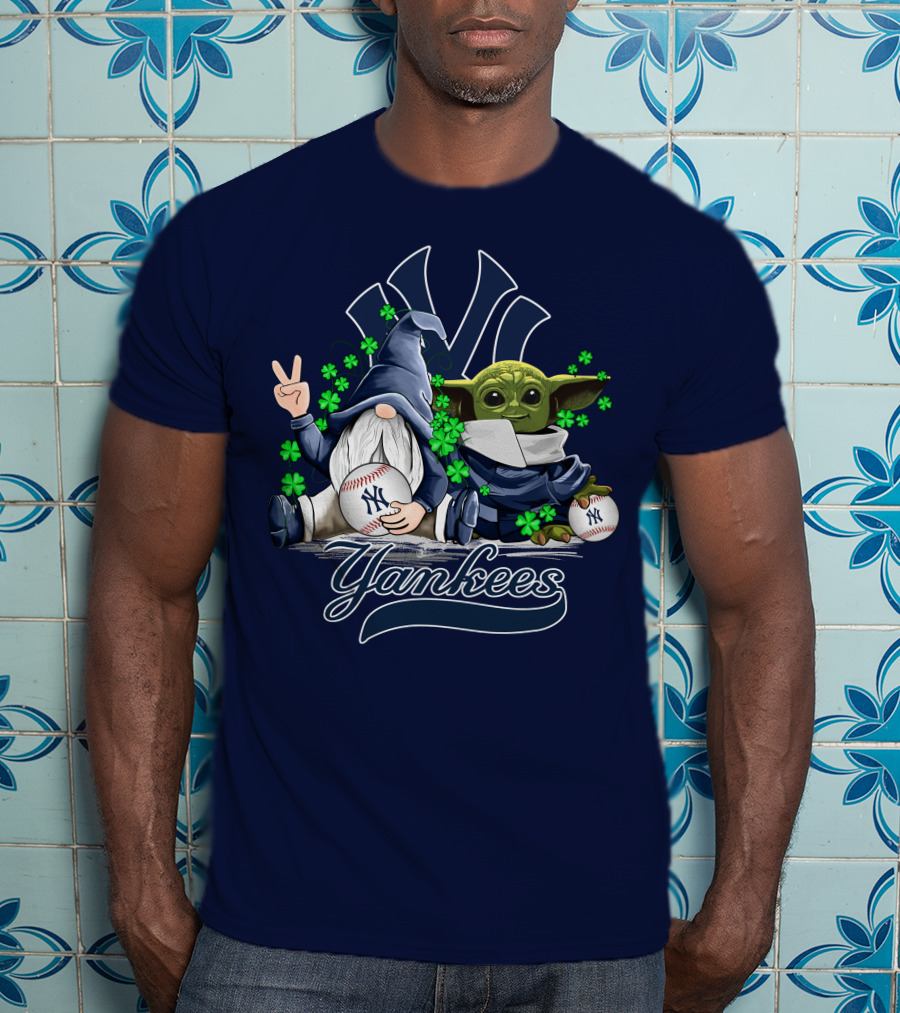 Leprechaun Gnome Baby Yoda Yankees Logo Baseball Fan T-Shirt