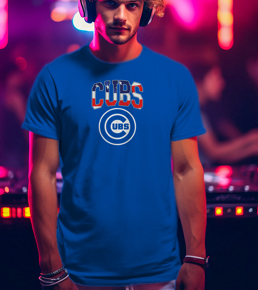 Chicago Cubs Stars And Stripes Logo CUBS Text American Flag Colors T-Shirt
