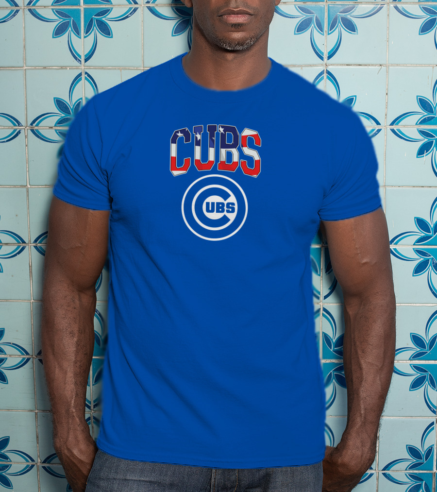 Chicago Cubs Stars And Stripes Logo CUBS Text American Flag Colors T-Shirt