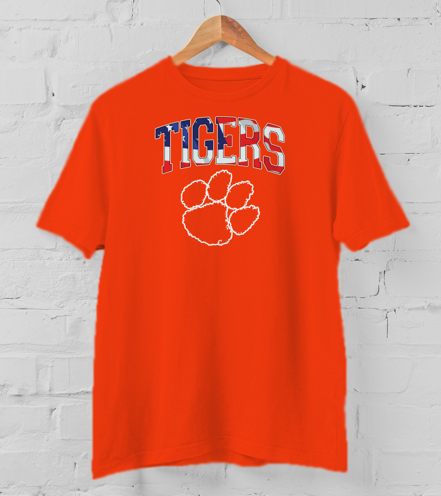 Tigers American Flag Paw Prints T-Shirt