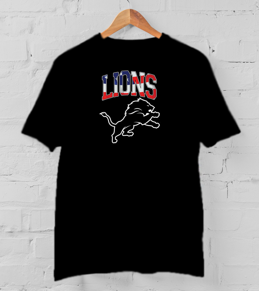 Lions American Flag Detroit Football Pride T-Shirt