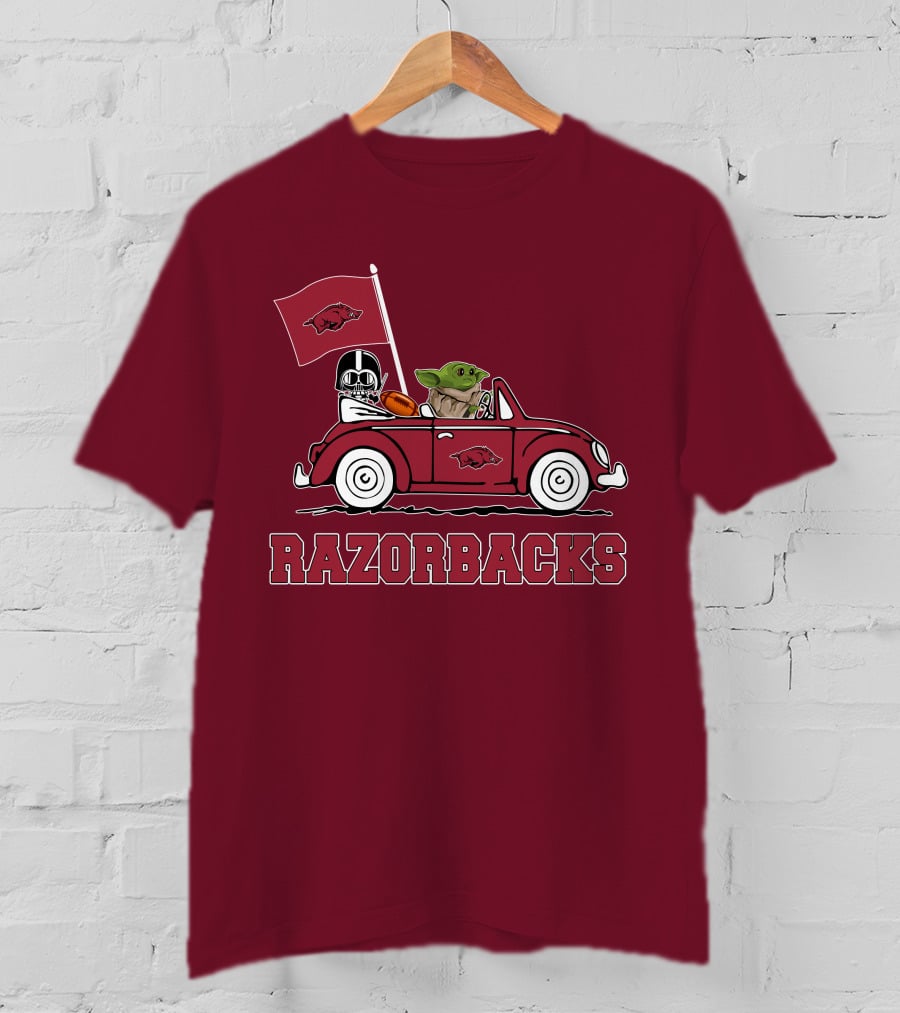 Arkansas Razorbacks Darth Vader Baby Yoda Driving Star Wars Car T-Shirt