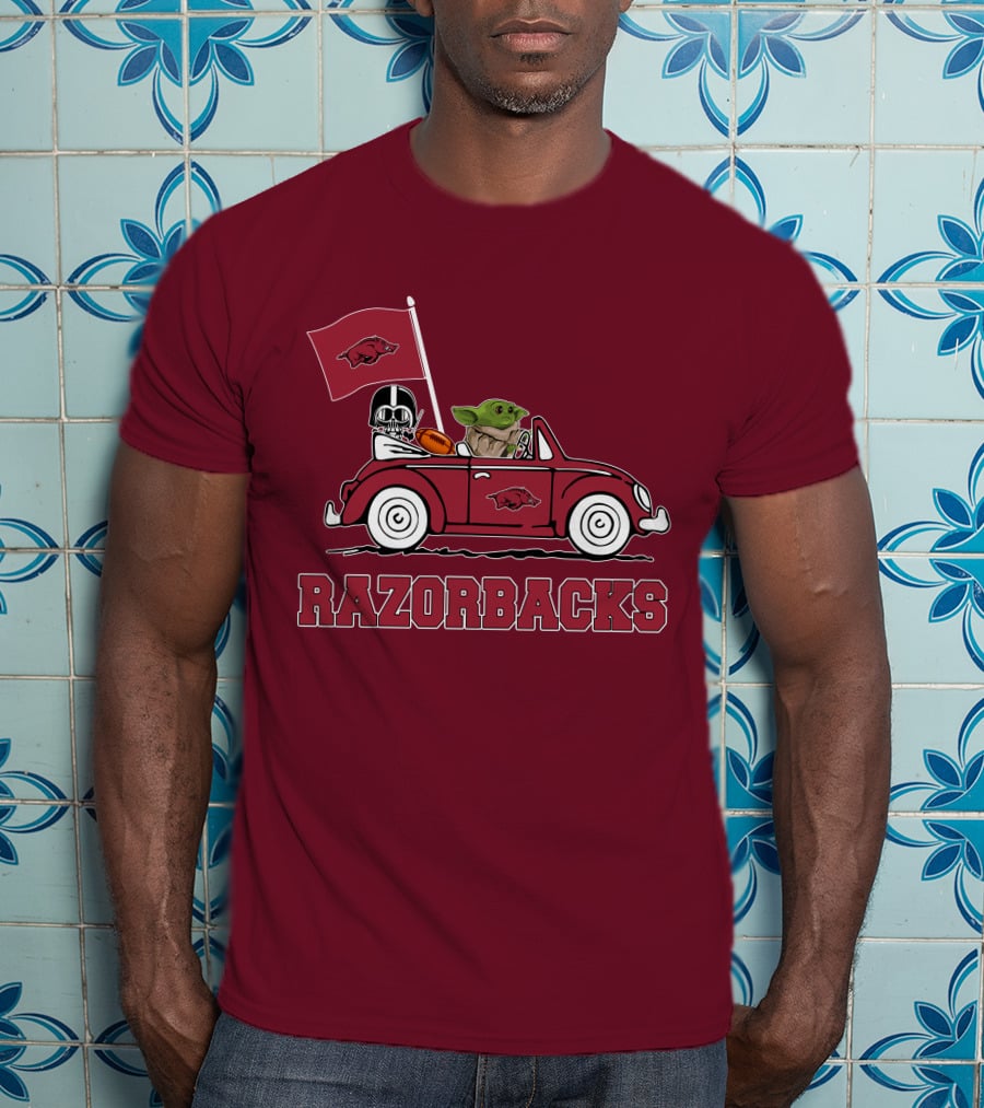 Arkansas Razorbacks Darth Vader Baby Yoda Driving Star Wars Car T-Shirt
