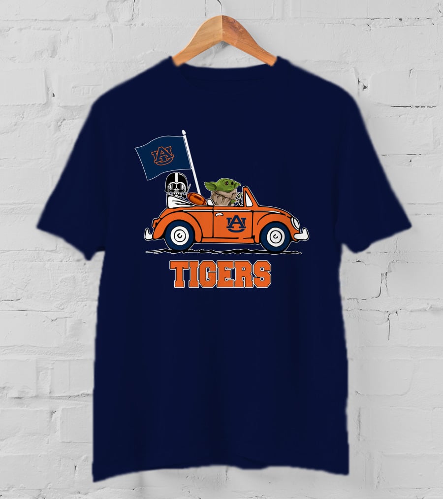 Auburn Tigers Darth Vader Baby Yoda Driving Car Star Wars T-Shirt
