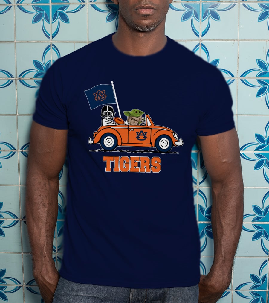 Auburn Tigers Darth Vader Baby Yoda Driving Car Star Wars T-Shirt