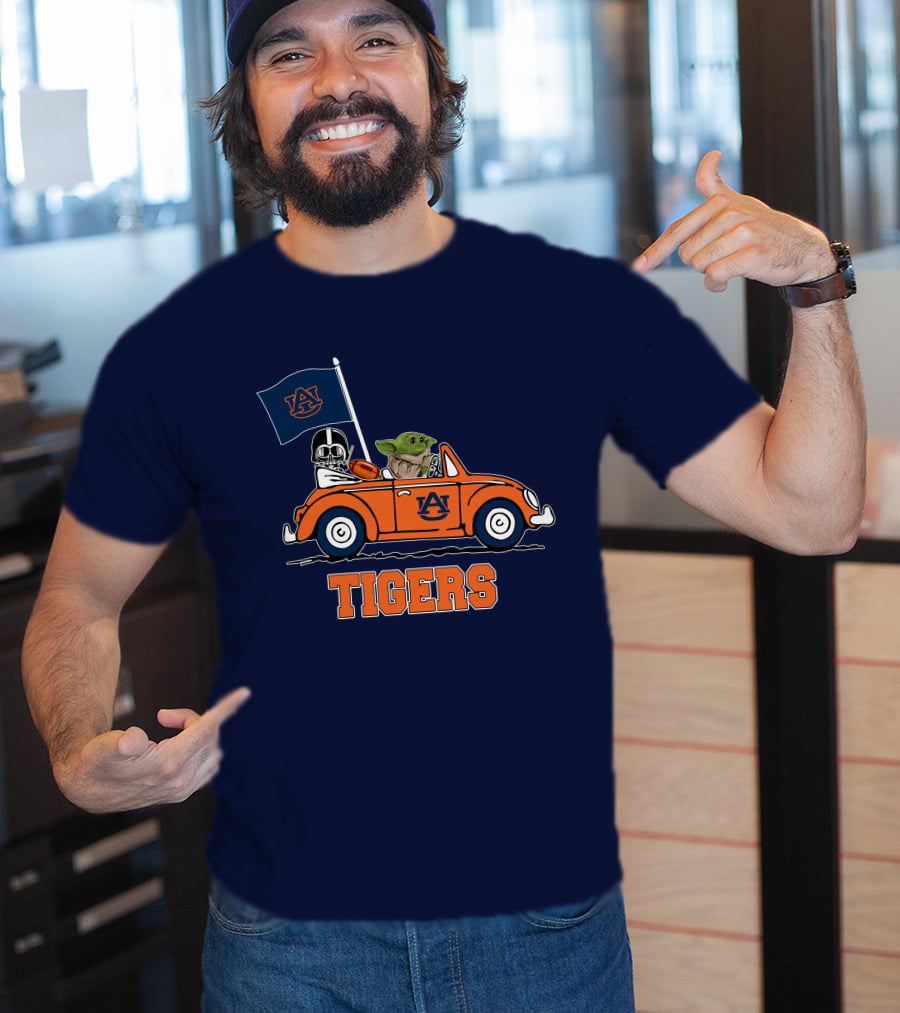 Auburn Tigers Darth Vader Baby Yoda Driving Car Star Wars T-Shirt