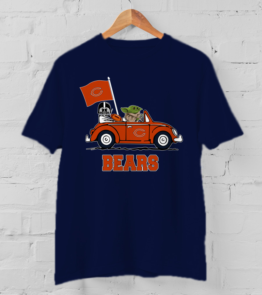 Chicago Bears Darth Vader Baby Yoda Car Driving Star Wars Football T-Shirt
