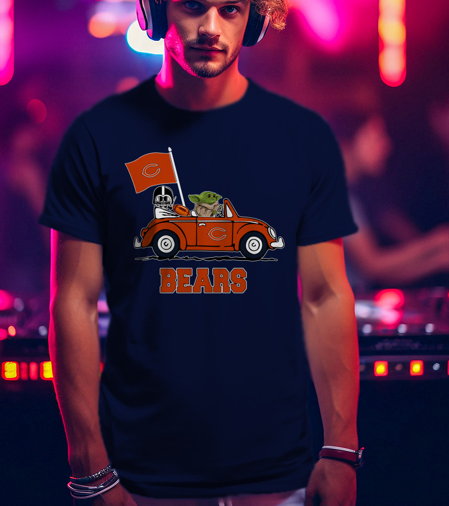 Chicago Bears Darth Vader Baby Yoda Car Driving Star Wars Football T-Shirt
