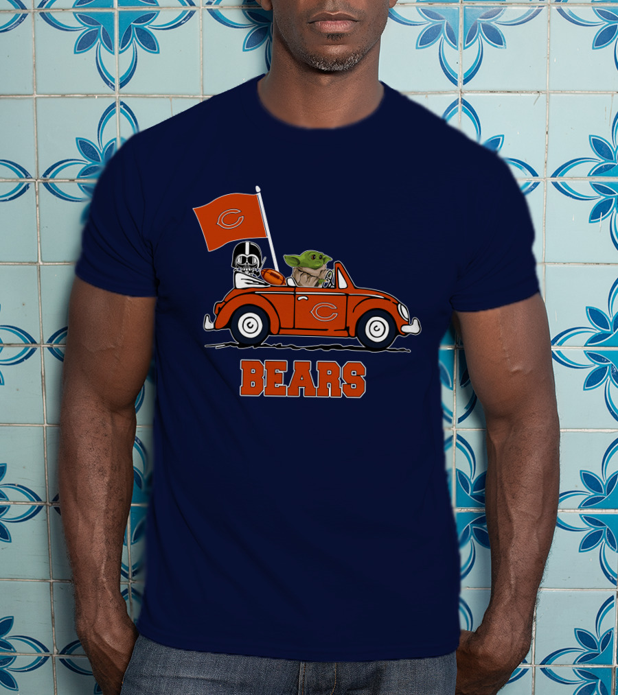 Chicago Bears Darth Vader Baby Yoda Car Driving Star Wars Football T-Shirt