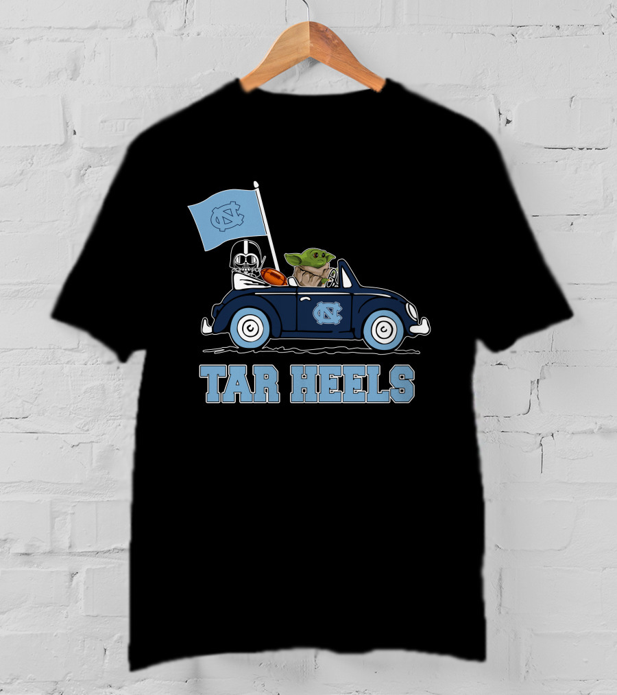 North Carolina Tar Heels Darth Vader Baby Yoda Driving Car Star Wars T-Shirt