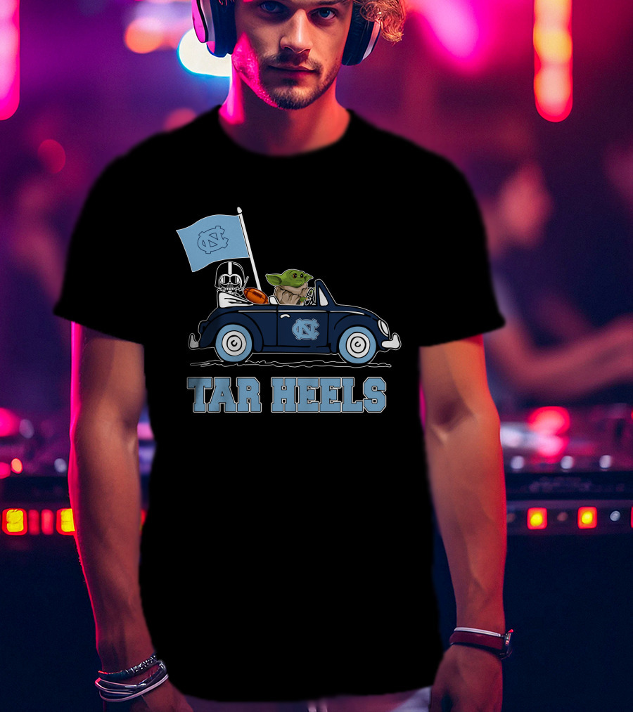 North Carolina Tar Heels Darth Vader Baby Yoda Driving Car Star Wars T-Shirt