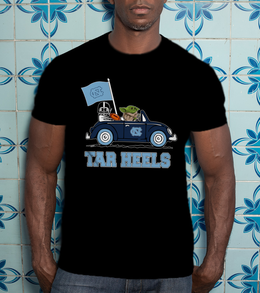 North Carolina Tar Heels Darth Vader Baby Yoda Driving Car Star Wars T-Shirt