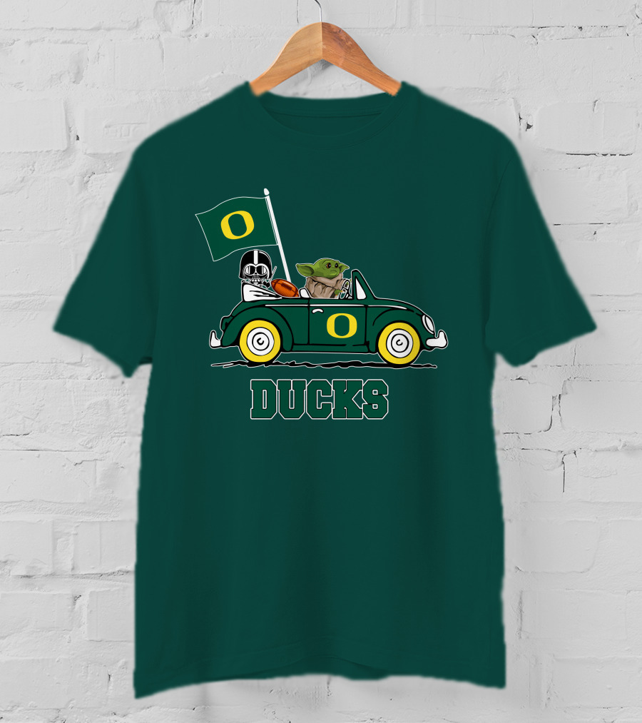 Oregon Ducks Darth Vader Baby Yoda Car Star Wars Football T-Shirt
