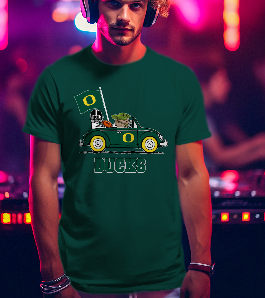 Oregon Ducks Darth Vader Baby Yoda Car Star Wars Football T-Shirt