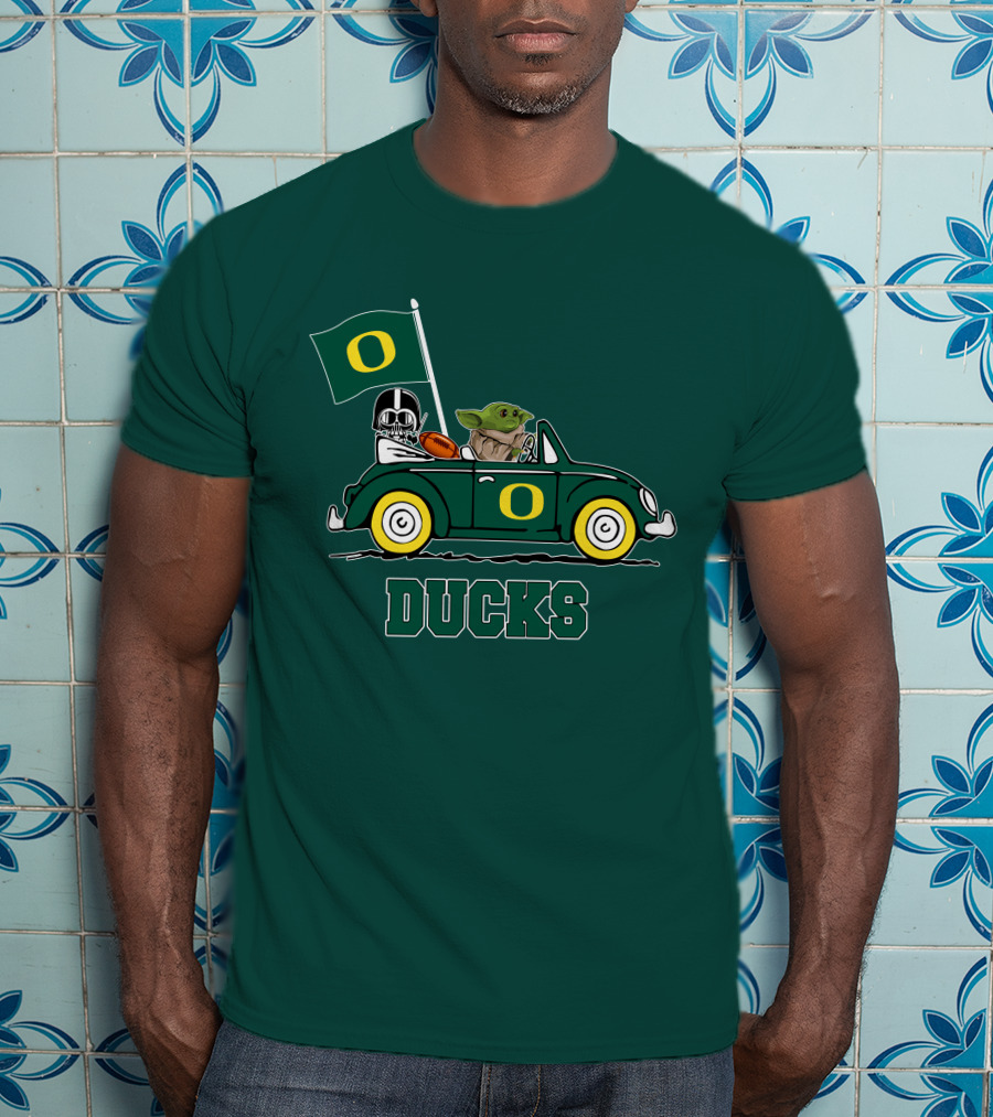 Oregon Ducks Darth Vader Baby Yoda Car Star Wars Football T-Shirt