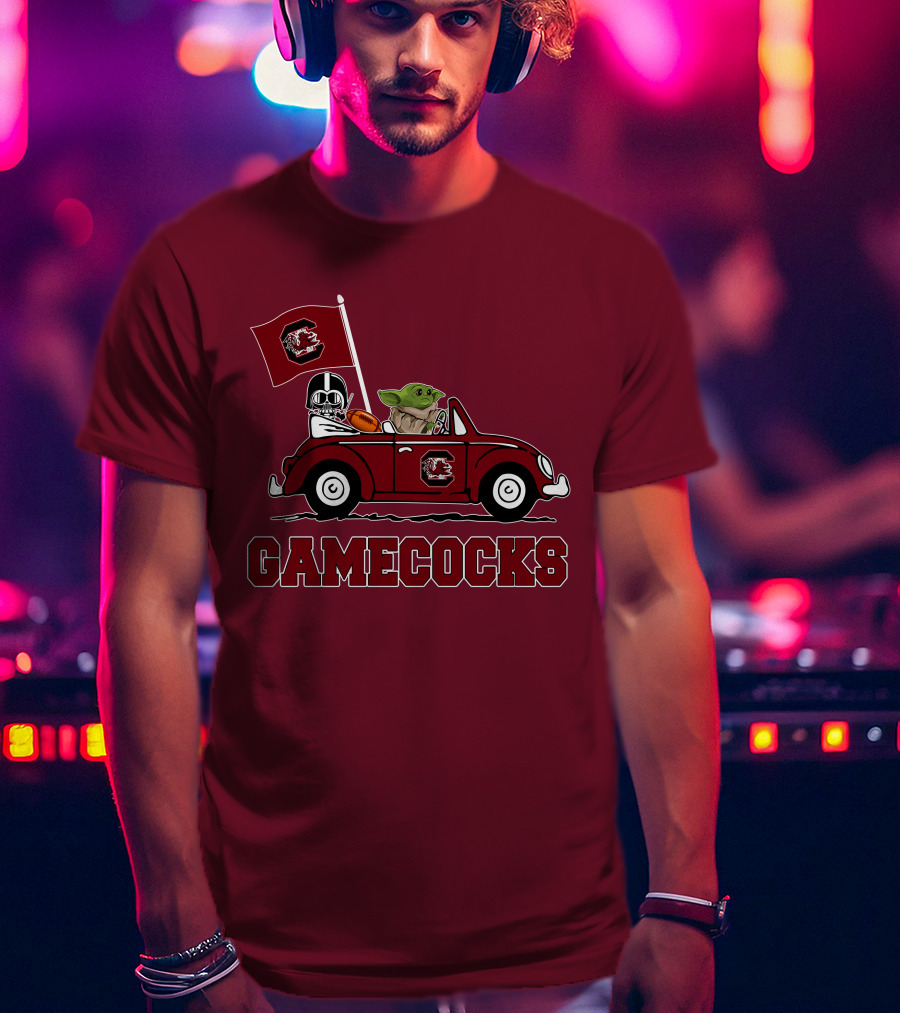 Gamecocks Baby Yoda Darth Vader Driving Football Star Wars T-Shirt