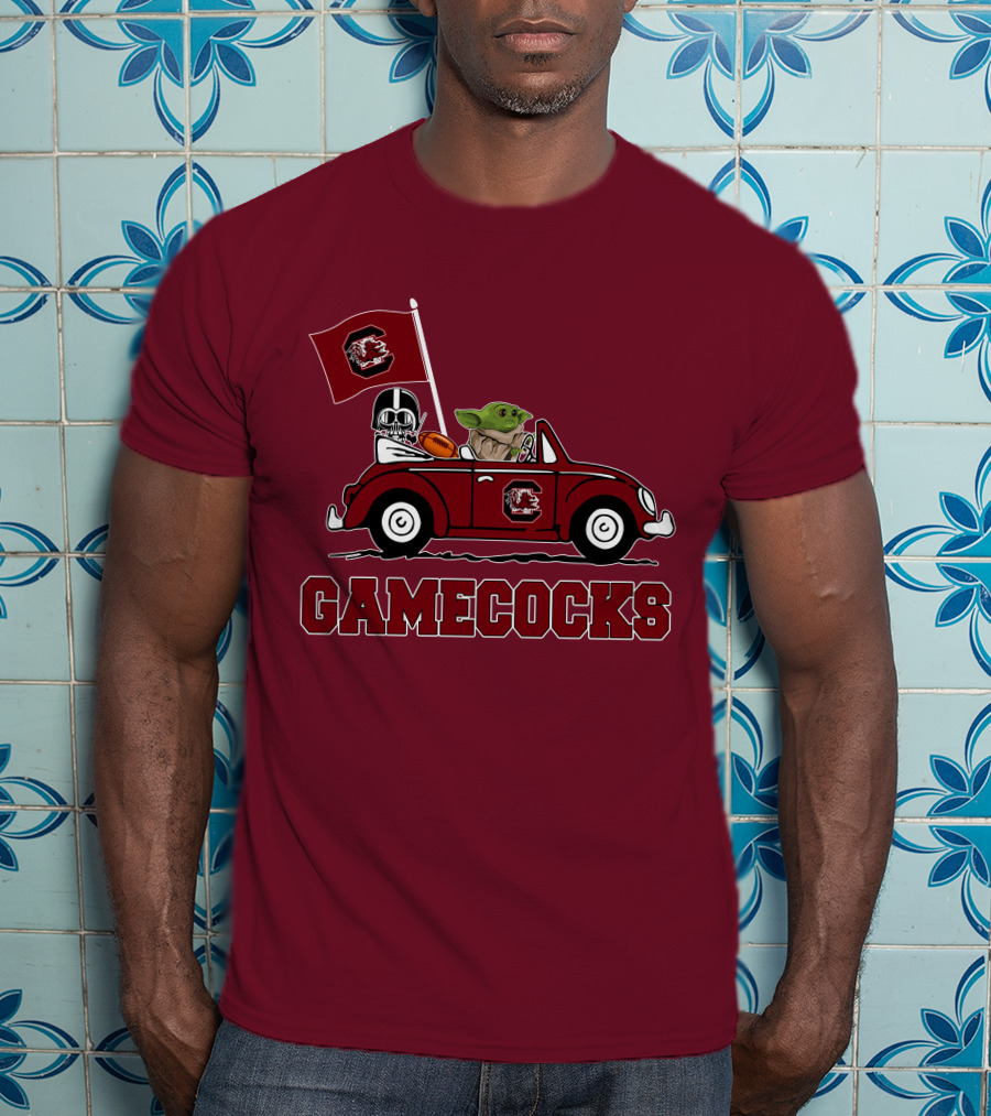 Gamecocks Baby Yoda Darth Vader Driving Football Star Wars T-Shirt