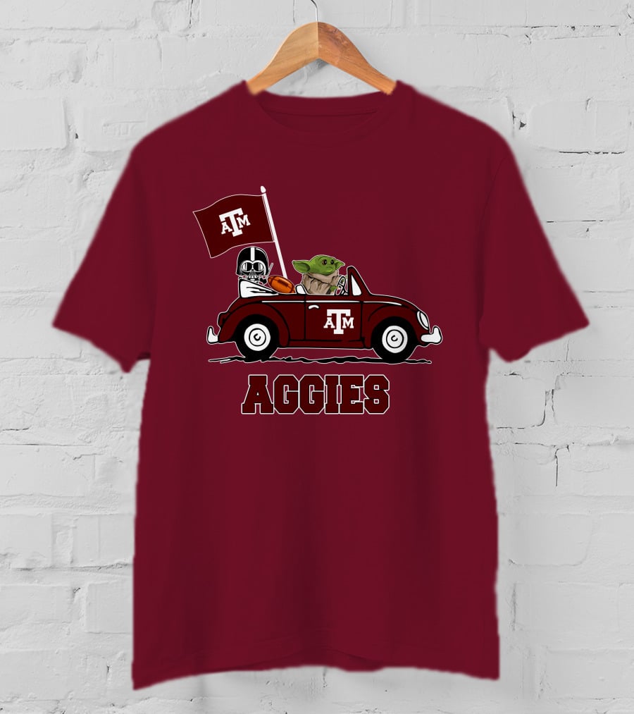Aggies Star Wars Inspired Driving Scene With Football And Flag T-Shirt