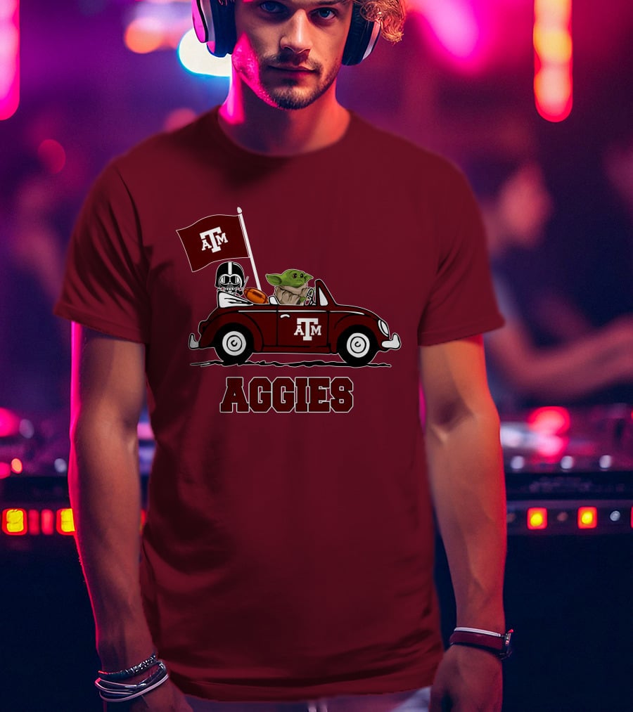 Aggies Star Wars Inspired Driving Scene With Football And Flag T-Shirt