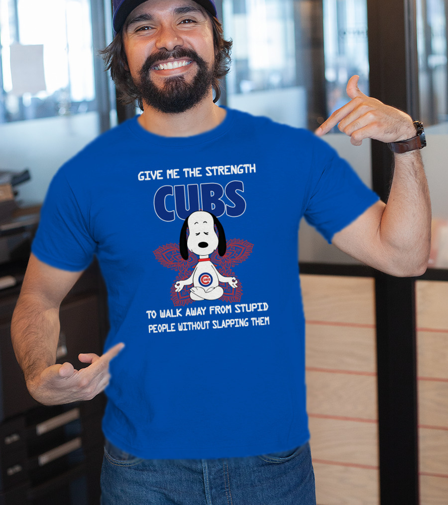 Give Me The Strength Chicago Cubs Snoopy Yoga Walk Away From Stupid People Without Slapping Them T-Shirt